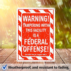 Brimar - 10" x 14" - Warning Tampering Facility Is A Federal Offense Sign - .040″ Rust-Free Aluminum - High Visibility - Easy Installation