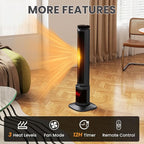 Zynkez 34.5" Space Heaters for Indoor Use Large Room, 1500W PTC Tower Fireplace Heater with 3D Flame, Room Heater w/Remote Control,12H Timer & Oscillation, Portable Electric Heaters for Bedroom, Grey