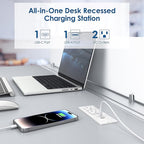 Conference Recessed Power Strip USB C PD 20W Fast Charging,Furniture Recessed Outlet,2 Outlets,2 USB Ports Table Power Strip,Flush Mount Power Strip for Side Table,6ft Cord,Flat Plug