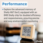 Shelly H&T Gen3 Mocha | Wi-Fi and Bluetooth Smart Temperature & Humidity Sensor with Remote App Control & Monitoring | Smart Scenes | Notification Alerts | LCD Display | Free Data Storage Export