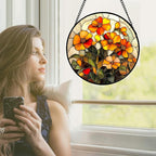 CRISGIF Stained Glass Window Hanging - Orange Marigolds Flowers Suncatcher for Door Garden Yard Sun Catchers Decor Christmas Mother's Day Birthday Gifts for Women Mom Nana Girlfriend Men 9.8 in