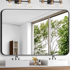 Large Bathroom Mirror, 60 x 40 inch Black Rectangle Mirror, Metal Framed Rectangular Vanity Mirror, Rounded Corner Wall Mounted Mirror for Over Sinks Bedroom Living Room Horizontal/Vertical