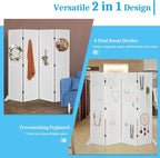 Bonnlo 4 Panel Pegboard Freestanding, 5 FT Portable Display Board Organizer for Craft Show Jewelry, Wooden Folding Privacy Screen Room Divider (with Base, White)