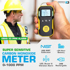 Carbon Monoxide CO Meter by Forensics | USA NIST Calibration | Dust & Explosion Proof | USB Recharge | Sound, Light and Vibration Alarms | 0-1000 ppm |