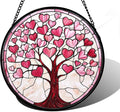 DASTOLL Stained Glass Window Hanging, Pink Love Heart Tree Suncatcher Hangings Beige Sun Catchers Decor for Birthday Holiday for Women, Men, Wife, Aunt, Mom 9.8IN