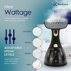 Electrolux Steamer for Clothes, LX15003 Portable Handheld Fabric and Garment Steamer Iron Press Wrinkle Remover with Lint Remover & Fabric Brush – Black