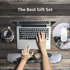 iCasso Desk Mat, Gaming Mouse Pad Wrist Support Set,4in1 XXL Large Mousepad + Keyboard Wrist Rest+Mouse Wrist Rest+Coaster Set with Ergonomic Design for Home Office Table Computer-Grey Ink Marble