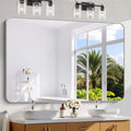 60x40 Inch Silver Bathroom Mirror, Large Rectangle Mirror, Metal Framed Rectangular Vanity Mirror, Rounded Corner Wall Mounted Mirror for Living Room Bedroom Entryway Horizontal or Vertical