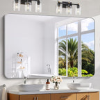 60x40 Inch Silver Bathroom Mirror, Large Rectangle Mirror, Metal Framed Rectangular Vanity Mirror, Rounded Corner Wall Mounted Mirror for Living Room Bedroom Entryway Horizontal or Vertical