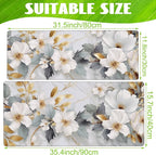 Eflxamz Desk Mat,White Gold Marble Desk Pad,White Flowers Golden Leaves Large Gaming Mouse Pad for Desk,Extended Big Computer Keyboard Mouse Pad with Non-Slip Base and Stitched Edge,35.4"x15.7"