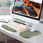 KUOSGM 2-in-1 Ergonomic Set, Wave Rise Keyboard Wrist Rest and Massage Bulge Slope Mouse Pad Wrist Support, Cushion Memory Foam Integrated to Relieve Wrist Pain, Olive Green
