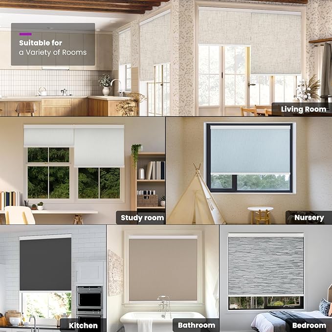 Astomi Motorized Roller Shades for Windows, Blackout Automatic Blinds with Remote, Smart Blinds, Voice Control, Compatible with Alexa, Google, Custom Size (Woven Brown)