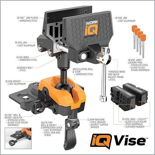 360° Rotating Bench Vise with 5" Jaw Pads - Versatile Woodworking & Pipe Vise for Home Improvement Projects - Compatible with Work Table Workbenches & IQ Connect Accessories