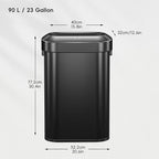 EKO Urban 24 Gallon/90 Liter Open Top Stainless Steel Slim Commercial Trash Can, Tall Kitchen Trash Bin, Heavy-Duty Commercial Grade Large Garbage Bin for Home, Office, Hotel, Restaurant, Matte Black