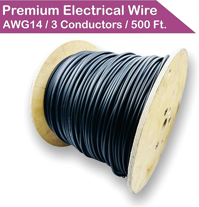 NATIONAL Wire & Cable – 14 AWG 3-Conductor Premium Copper Wire, 500 ft, Stranded | Made in USA, Heavy-Duty Flexible Jacket | Automotive, Low Voltage, LED, Lights, DIY, Indoor and Outdoor Use