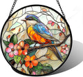 DASTOLL Stained Glass Window Hanging, Blue Bird Pink Flower Suncatcher Diamond Glass Panel Bird Sun Catchers Decor for Birthday for Women, Men, Wife, Aunt, and Mom 6.3 in