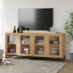 WAMPAT Modern TV Stand with Glass Doors for 32-70 inch TVs, Farmhouse Entertainment Center Media TV Console with Adjustable Shelves for Living Room, Bedroom, Oak