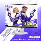 Amzfast 25 Inch White Gaming Monitor 320Hz/300Hz/240Hz, FHD 1080P 1ms Fast IPS Monitor, 12 Months Warranty Exchange (HDMI & DP Dual Cable) TÜV Rheinland Eye Care | AI Crosshair, Night Vision Function