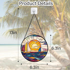 DASTOLL Stained Glass Window Hanging, Sailboat and Waves Suncatcher Diamond Glass Panel Hangings Sun Catchers Decor for Birthday for Women, Men, Wife, Aunt, and Mom 6.3 in