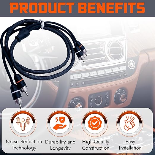Elite Audio Premium Series 6ft. 2-Channel Car Audio RCA Cable – Double Shielded, Oxygen Free Copper, Noise Reducing Audio Cable for Amplifiers, Subwoofers, Speakers, and Processors – PRM6