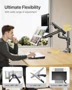 monTEK Dual Monitor Stand with USB Up to 35" Screens,Tall Post Mounted Monitor Arm holds Max 24.3lbs Per Screen, Full Motion Adjustable Arm Desk Mount with C-Clamp/Grommet,VESA 75/100mm, MA1010UCPBK-D