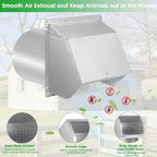 4 Inch Dryer Vent Cover Outside Hooded Wall Vent with Screen and Damper,4" Exterior Wall Vent Dryer Air Vent,Exhaust Wall Mount Cover Cap for Dryer Ventilation&Outdoor Air Exhaust, Stainless Steel