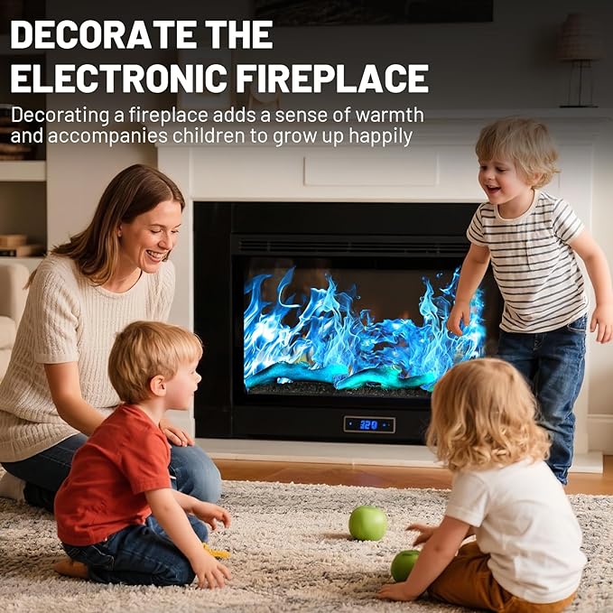 Electric Fireplace Wall Fireplace Recessed 3 Log Flame Colors Electric Fireplace Synthetic Resin Decoration Transparent Logs Flame for 60 inch Indoor Electric Fireplaces 6 Pieces