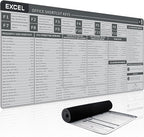 Baziabbo Office Desk Mat, Excel Cheat Sheet Keyboard Mat, Excel Shortcut Desk Pads,Non-Slip Excel Mousepad with Stitched Edges for Computer (Sheet Grey)