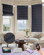 Graywind Smart Roman Shades Compatible with Alexa Google WiFi Hardwired Automatic Blinds with Remote Blackout Plain Fold Soft Roman Window Shades for Windows Doors, Custom Size (Flowline Midnight)