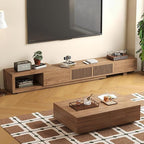 gaoyangjiaju Mid-Century Modern Expandable Coffee Table & TV Stand Set, Walnut Finish – Elegant Storage Combo for Living Room, Bedroom, or Lounge (78.54“ to 103" TV Stand+Coffee Table)