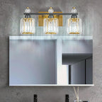 FDPBY Bathroom Vanity Lights 3-Light Sand Black Gold Modern Crystal Vanity Light Fixtures Over Mirror Crystal Bathroom Vanity Lighting Fixtures