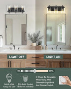 METWET Bathroom Light Fixtures Over Mirror, 3-Light Matte Black Vanity Light with Square Clear Glass Shade, Modern Wall Sconces, Vanity Lighting Fixtures, VL194-MB-3