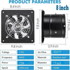 Aydomer Exhaust Fan 78W Through-wall installation Ventilation Fans 110V Exhaust Fan with Plug 8 inch Exhaust Smoke Fan with Light Weight Pure Copper Motor for Kitchen Bathroom (Black)