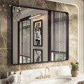 ISKM Black Metal Framed Bathroom Mirror for Wall 40" x 32" Black Bathroom Vanity Mirror, Rounded Rectangle Mirror, Anti-Rust (Horizontal/Vertical)