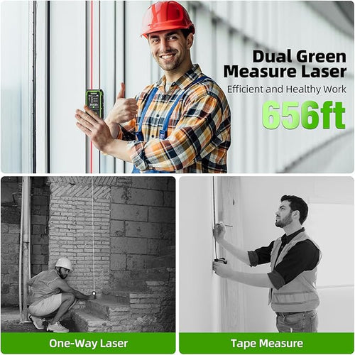 656ft/200M Dual Laser Distance Measuring Tool, Huepar Professional Rechargeable Digital Laser Room Measure Devices, Bilateral Metro Laser Measurement Tool with with Angle Sensor, Magnetic Back