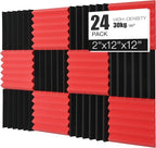 Acoustic Foams Panels 24 Pack 2" x 12"x 12" Sound Proof Foam Panels for Walls High Density and Fire Resistant Soundproofing Panels Soundproof Studio Wedges Sound Dampening Panels