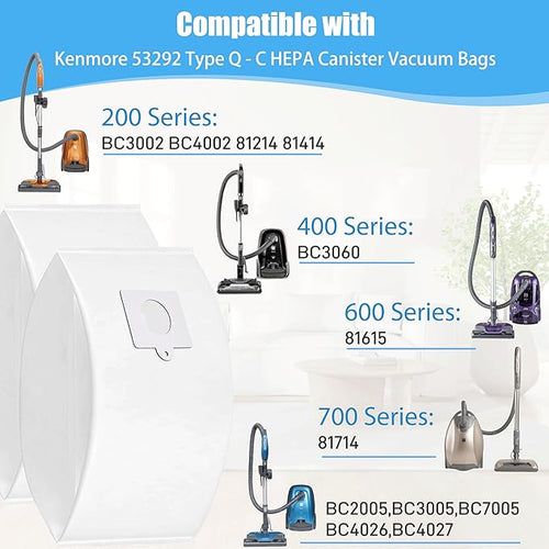 18 Pack 53292 Type Q/C Vacuum Bags,5-Layer HEPA Filter Dust Bags Compatible with Kenmore Canister Vacuum Cleaners 81214, 81414, 81714, 21814 BC2005,BC3005,200/400/600/700/800 Series