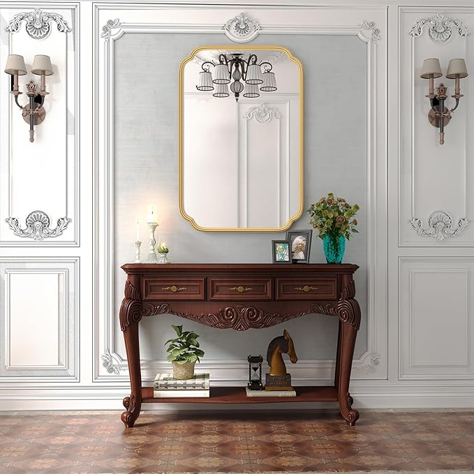 Gold Bathroom Vanity Mirror for Wall 24" x 36" Modern Rounded Rectangle Mirror with Metal Framed Mirrors for Over Sink Wall Decorative (Horizontal/Vertical)