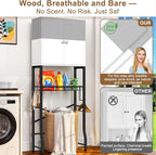 Over the Toilet Storage Cabinet - Freestanding Bathroom Organizer Shelf with Doors, gray & White Over the Toilet Shelves that Separates Wet and Dry Areas, Privacy Protection Above Toilet Storage Rack