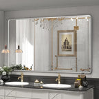 66x40 Inch Silver Framed Mirror, Silver Bathroom Vanity Mirror for Wall, Brushed Nickel, Rounded Rectangle Mirror, Shatterproof, Anti-Rust (Horizontal/Vertical)