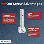 Kozelo 50pcs Socket Head Cap Screws - [M3-0.5 x 30mm] 304 Stainless Steel Allen Socket Drive for Electrical Motor 3D Printing Fan Engine Replacement Use, Silver