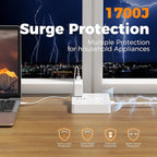 1700J Surge Protector Power Strip, TESSAN 10Ft Extension Cord with Multiple Outlets, Outlet Extender with 6 AC, 3 USB Ports(1 USB C), Charging Station for Home Office Dorm Room Essentials, White