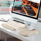 KUOSGM 2-in-1 Ergonomic Set, Wave Rise Keyboard Wrist Rest and Massage Bulge Slope Mouse Pad Wrist Support, Cushion Memory Foam Integrated to Relieve Wrist Pain, Apricot