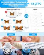 eSynic Type-C Rechargeable Magnifying Glasses Headset-Up to 13X Magnification-5 Interchangeable Lens-2 LED Lights -2 Adjustable Brightness Levels-Comfort & Fit Headband Magnifier for Reading/Jewelry