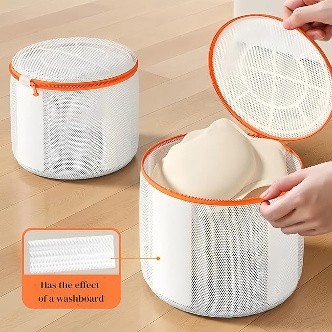 Bra Washing Bag with Anti-Deformation Structure and Fixed Hand-Wash Board,Bra Bag for Washing Machine,Laundry Bag for Delicates (Khaki)
