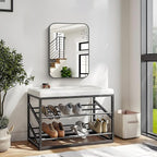 Bathroom Mirror, 18 x 24 inch Metal Framed Black Rectangle Mirror, Rounded Corner Rectangular Vanity Mirror, Wall Mounted Mirror for Modern Bedroom Living Room Hangs Horizontal or Vertical