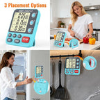 MOSTRUST Digital Dual Kitchen Timer, 3 Channels Countdown Triple Timer for Cooking, Magnetic Memory-Preset Large-Display Adjustable Alarm Volume, Multi Times Management, 3A Battery Included, Blue