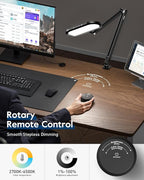 LED Desk Lamp for Home Office, Eye-Care Double-Sided Desk Light with Stepless Dimmable Knob Remote, Memory, Adjustable Arm Clip on Light for Video Recording, Zoom Call, Study, Flicker-Free, Glare-Free