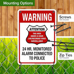 Warning 24 HR. Monitored Alarm Connected To Police Sign, 7x10 Inches, 55 mil thick HDPE (high density polyethylene), Made in USA by My Sign Center