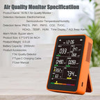 Professional Indoor Air Quality Monitor with AQI Alarms, Portable Real-Time Detector for Home Cars Plants and Pets (Amber Orange)